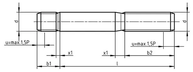 Dimensions for DIN 938 Studs with engagement length 1 x d