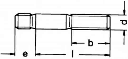 DIN 939 Dimensions for Stud Bolts with Metal End Length = 1.25D