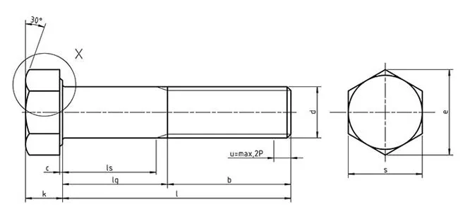 Dimensions of Hexagon Head Bolts with Large Width Across Flats