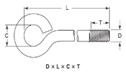 Dimensions of ASME B18.31.5 Bent Bolts, Closed Anchor Ring Eye Bolts