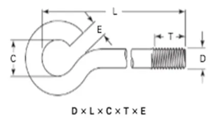 Dimensions of ASME B18.31.5 Bent Bolts, Open Anchor Ring EyeBolts